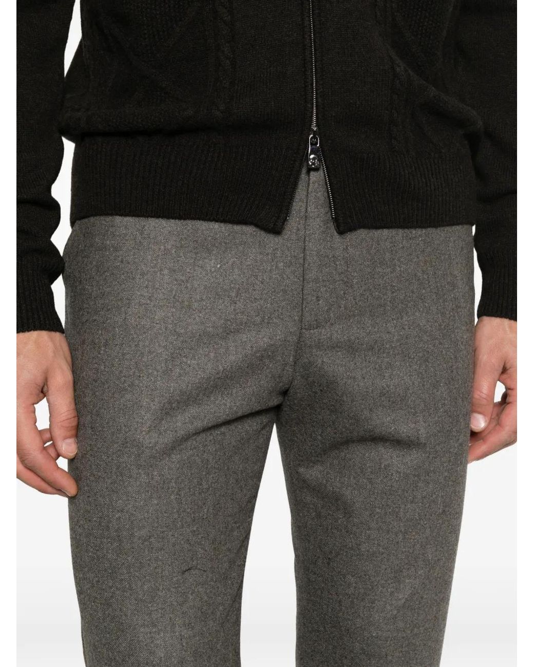 Corneliani Gray Drawstring Virgin Wool Trousers for men