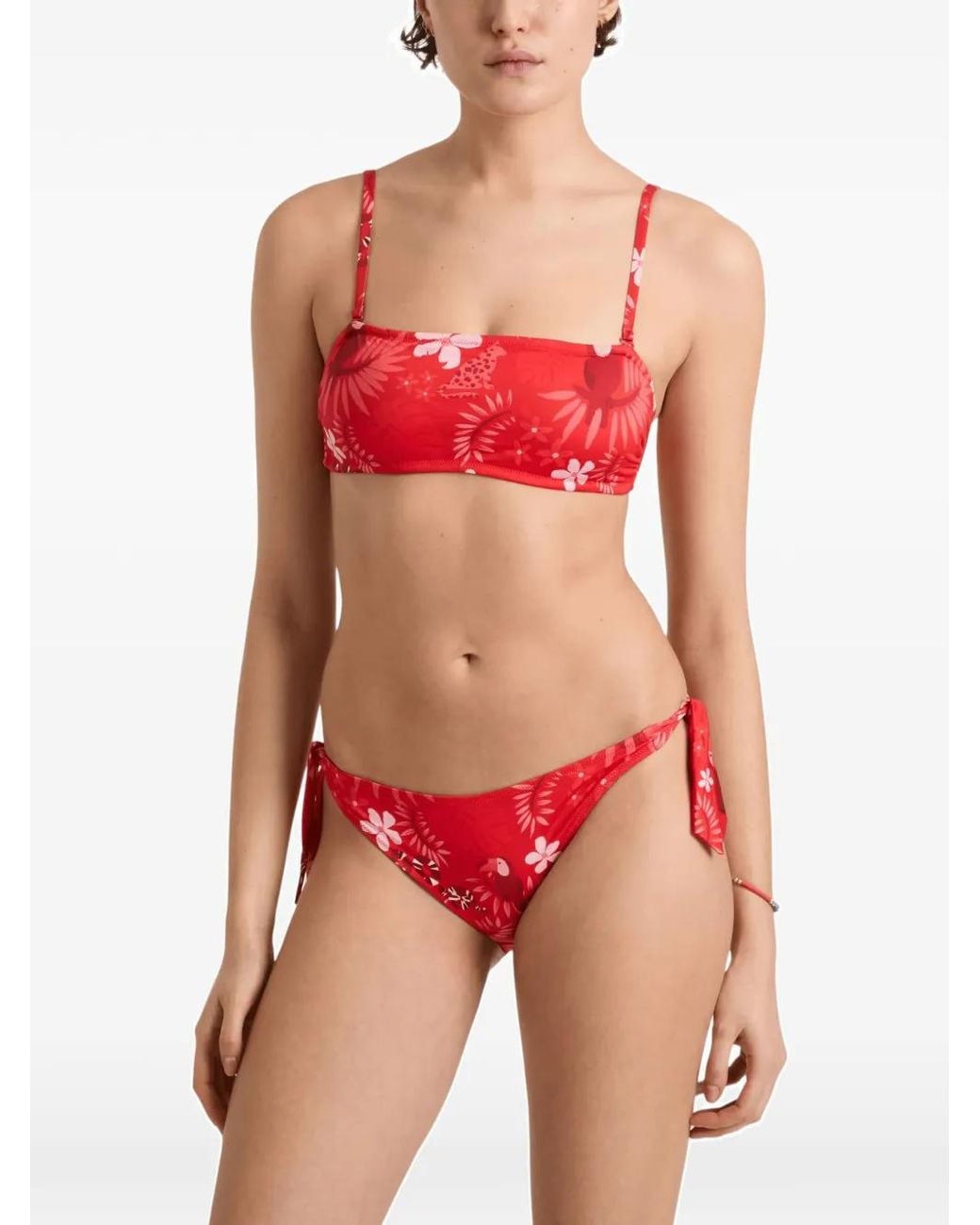Vilebrequin Red Floral-Print Side-Tie Bikini Bottoms