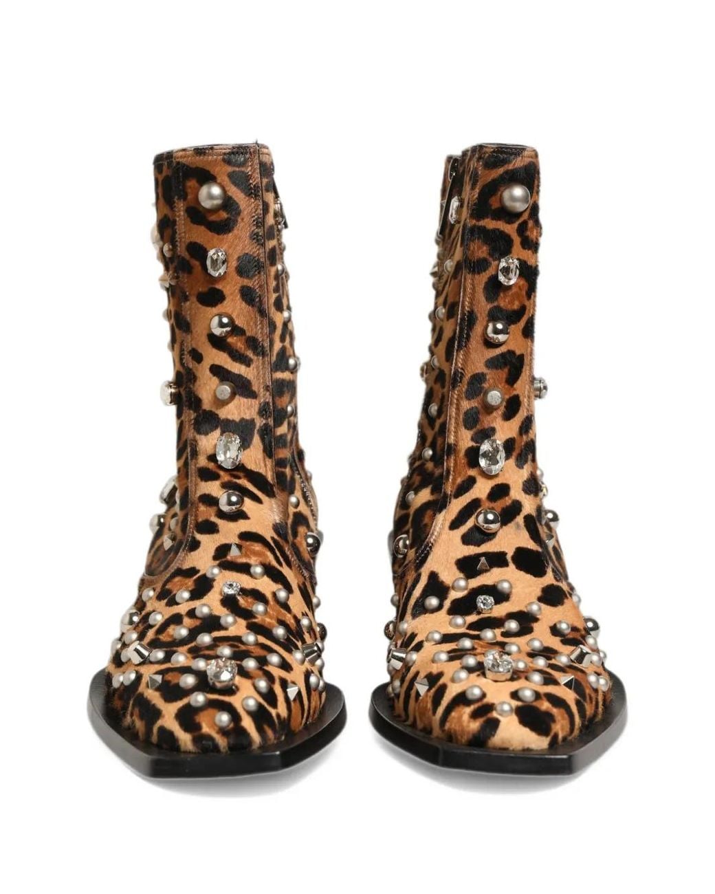 Dolce & Gabbana Brown Leopard-Print Embellished Ankle Boots for men