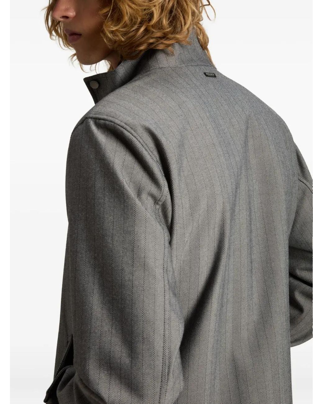 Woolrich Gray Herringbone-Pattern Coat for men