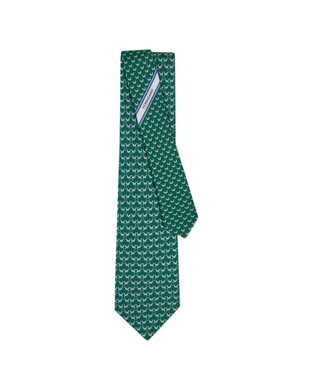 Ferragamo Green Circus Print Silk Tie for men