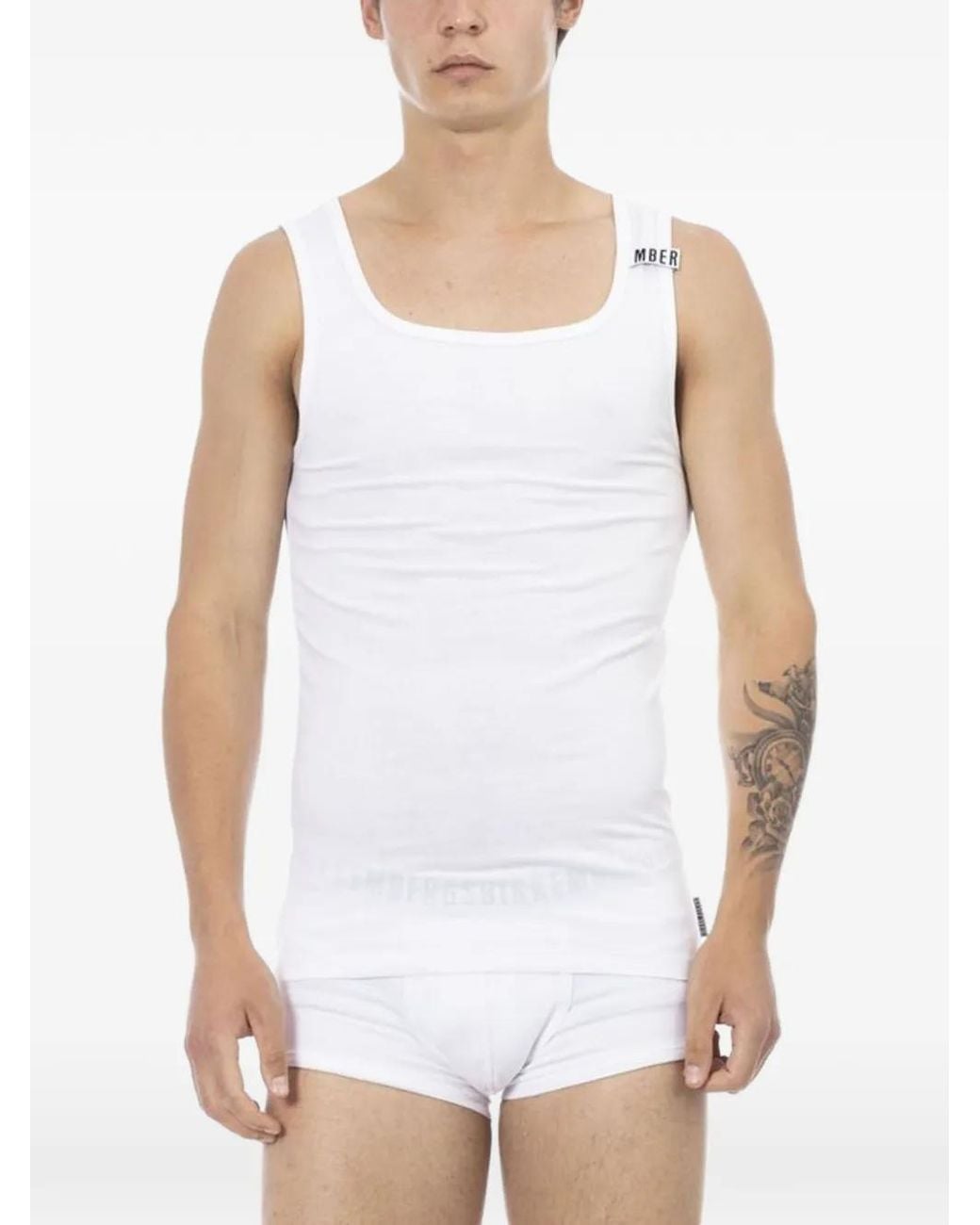 Bikkembergs White Logo-Patch Cotton Tank Top for men