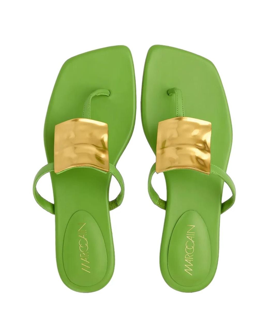 Marc Cain Green Hammered-Plaque Leather Sandals
