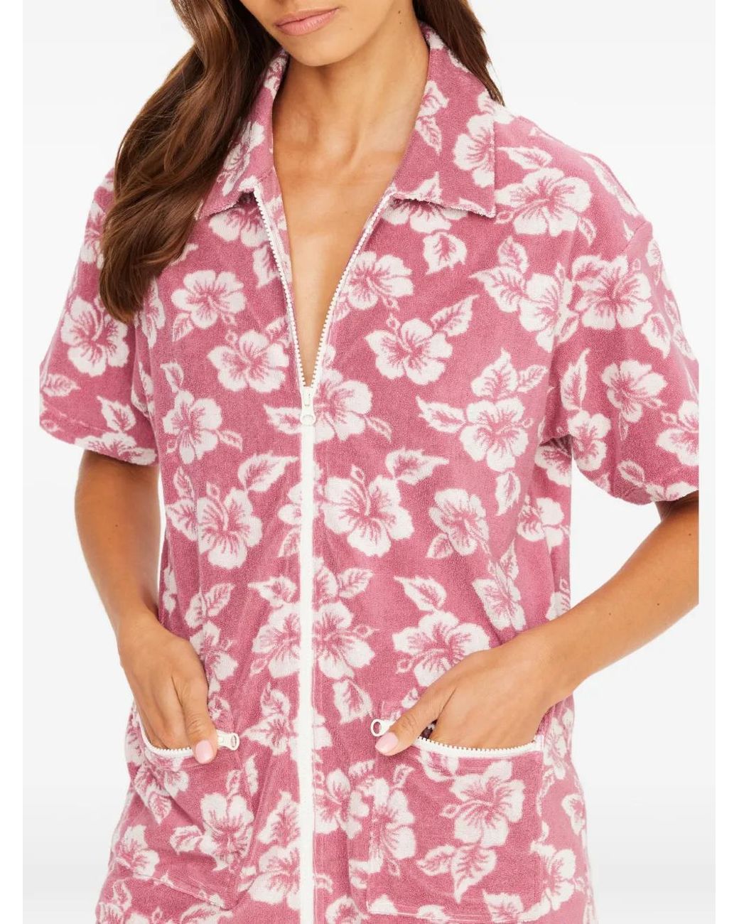The Upside Red Chemise Lahaina Cabana Zippée À Fleurs