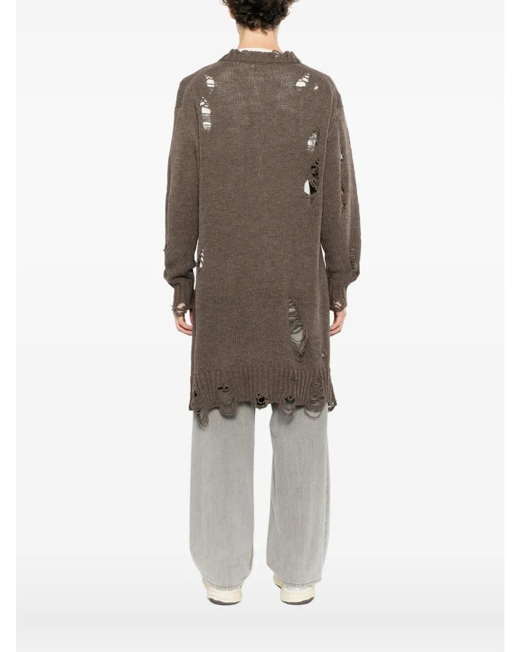 KAMIYA Brown Distressed-Knit Cardigan for men