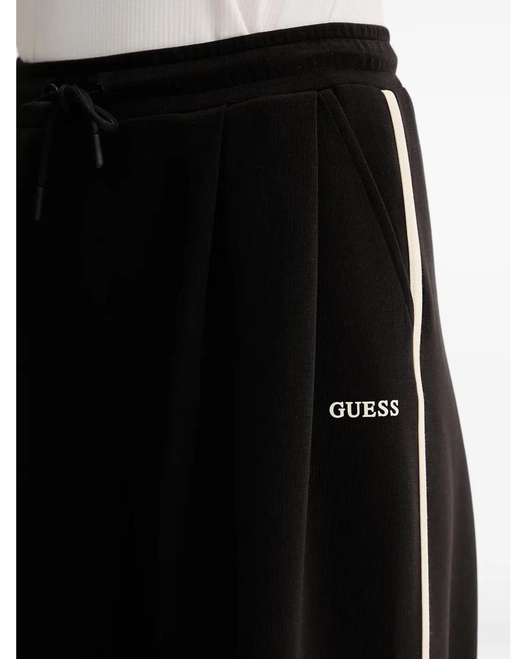 Guess Black Logo-Print Drawstring Track Pants
