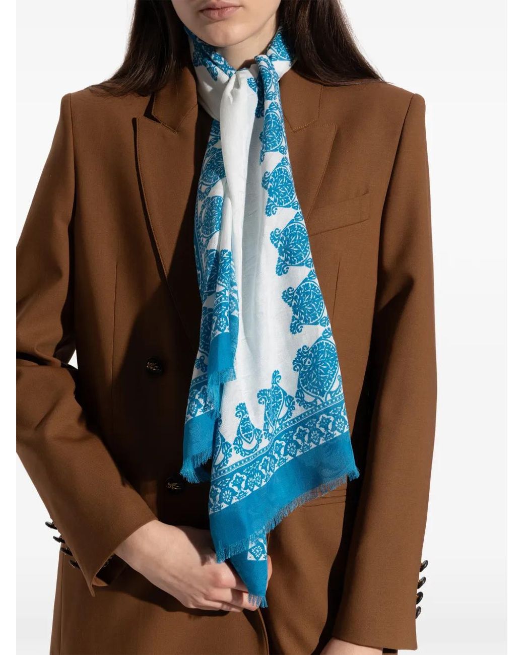 Etro Blue Fringed Patterned Scarf