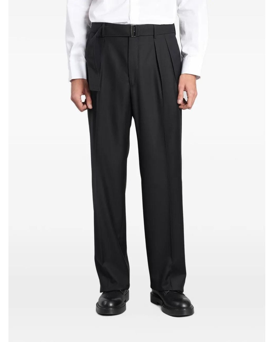 Tagliatore Black Belted Pleated Trousers for men