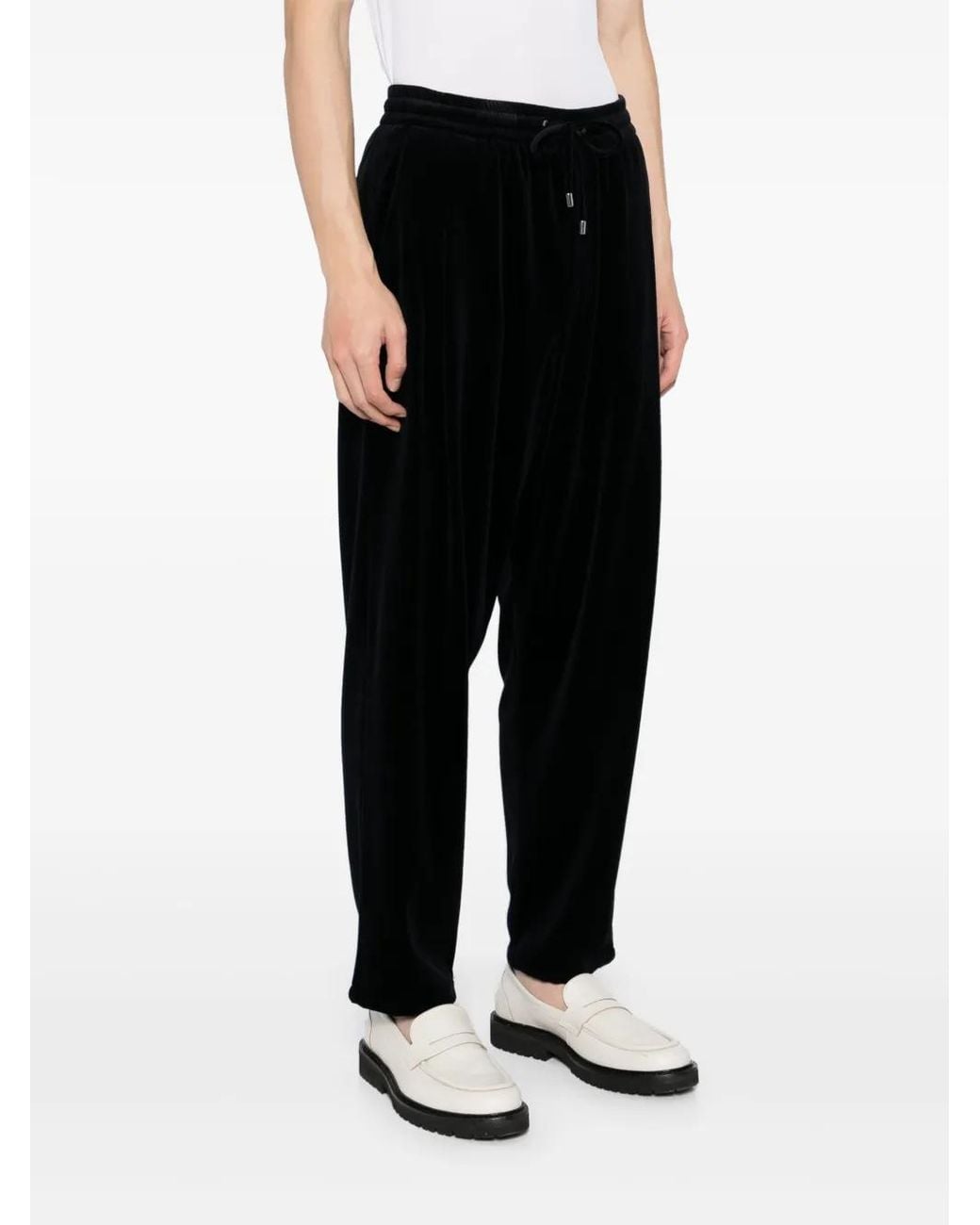 Giorgio Armani Black Chenille Drawstring Trousers for men
