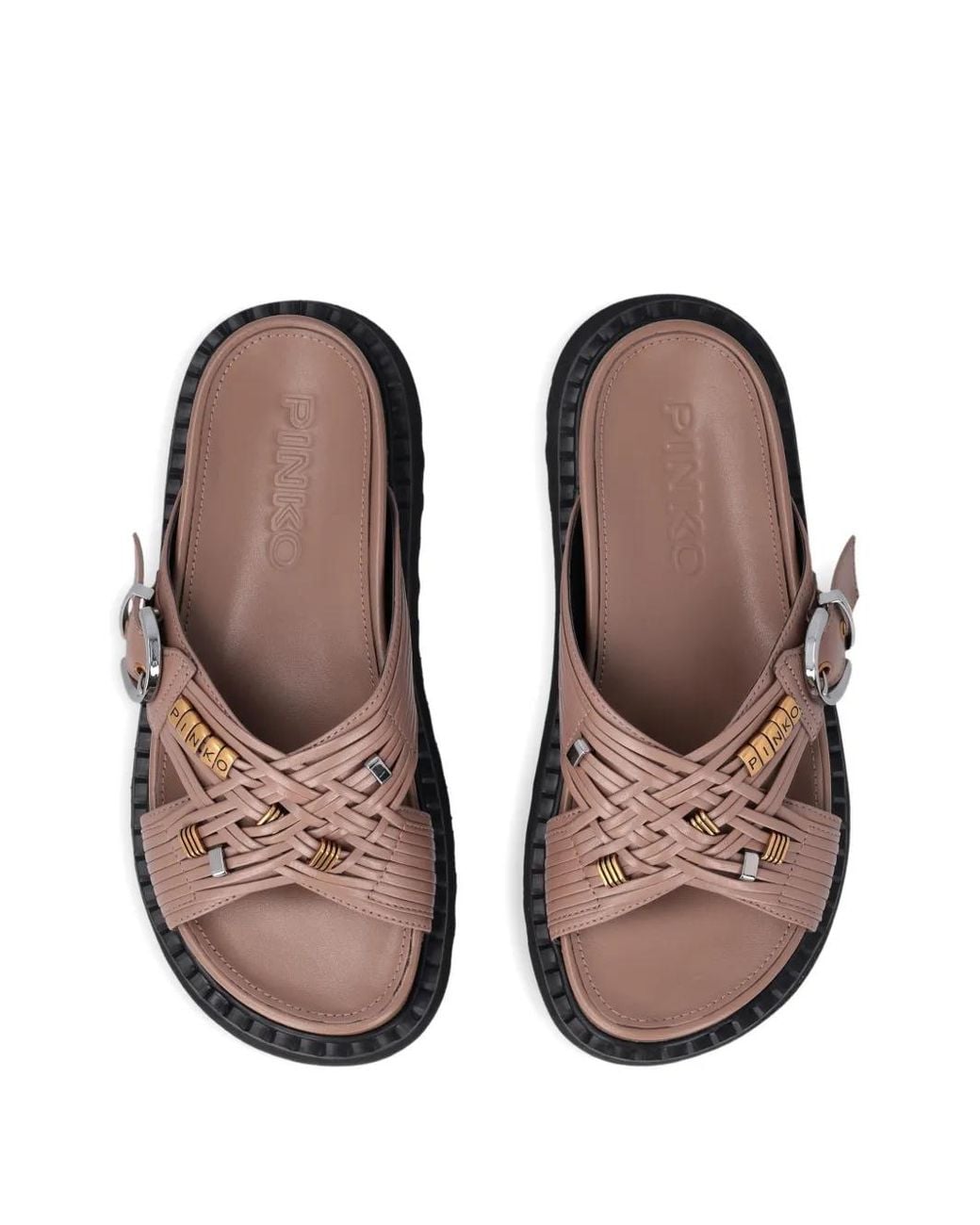 Pinko Brown Buckled Leather Sandals