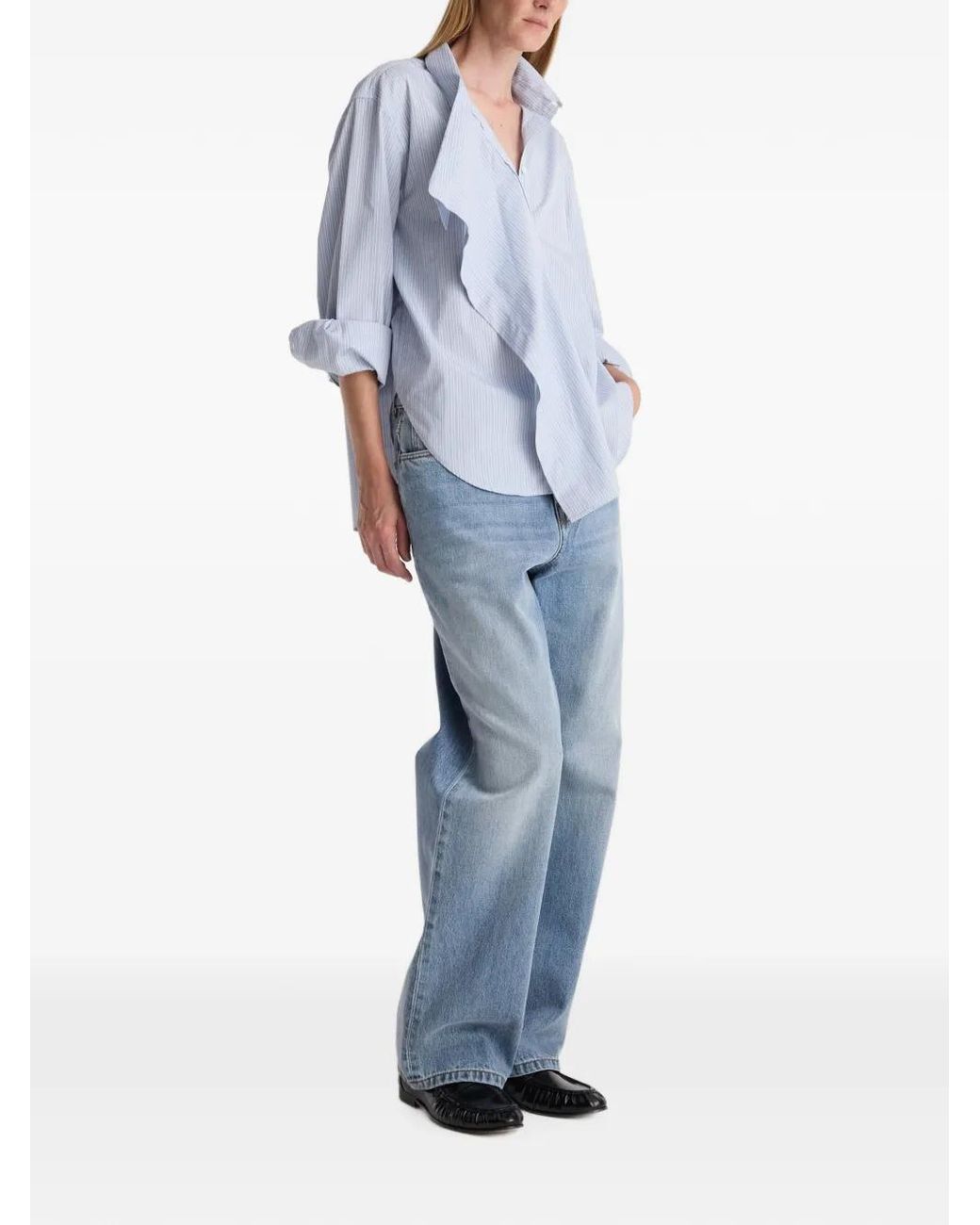 Rohe Blue Chemise Rayée À Empiècement Drapé