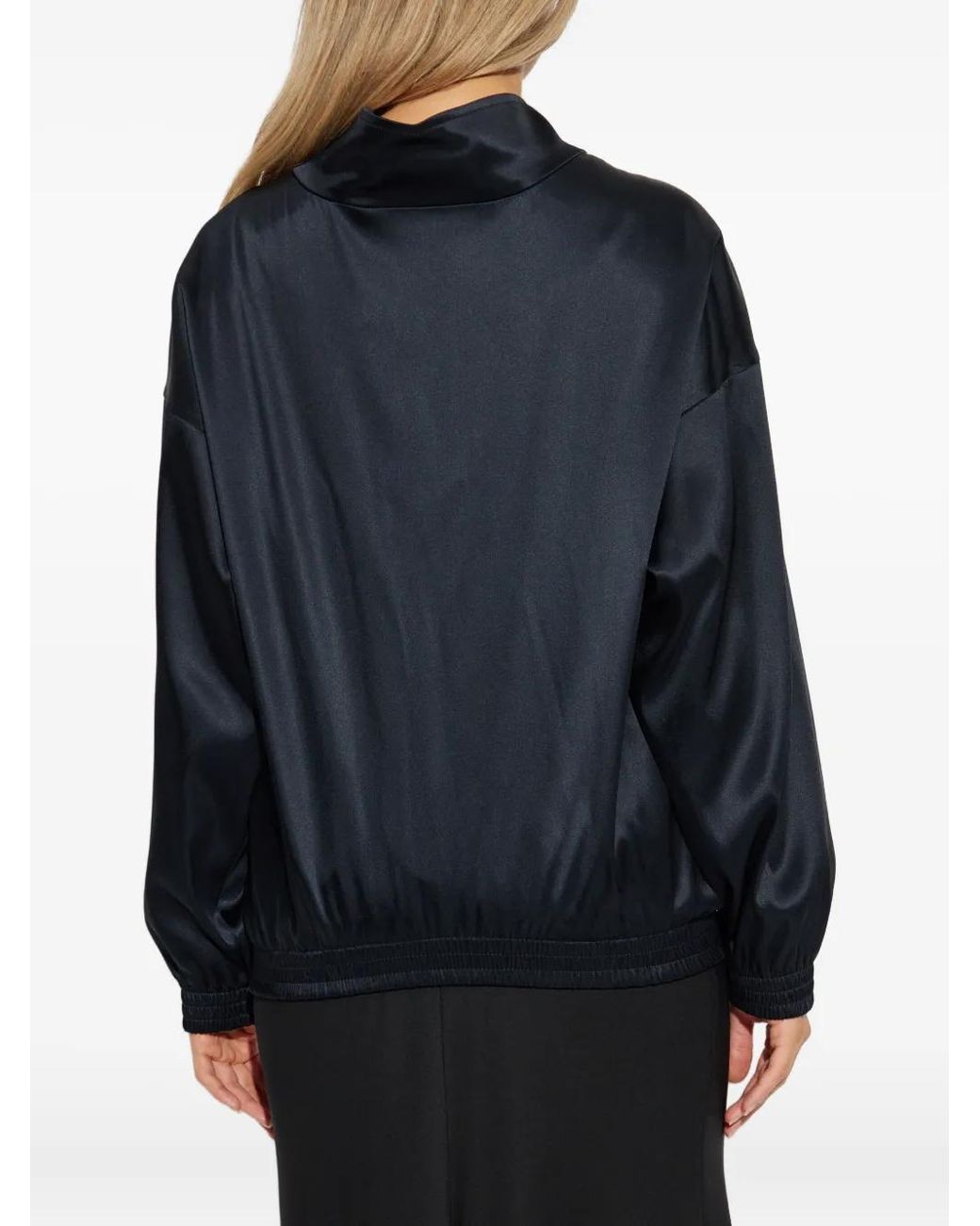 Balenciaga Blue Satin Zip-Up Bomber Jacket