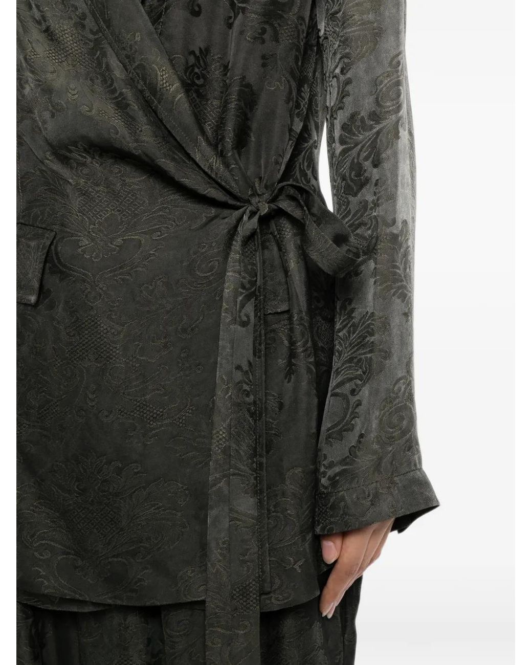 Uma Wang Gray Damask-Pattern Wrap Jacket