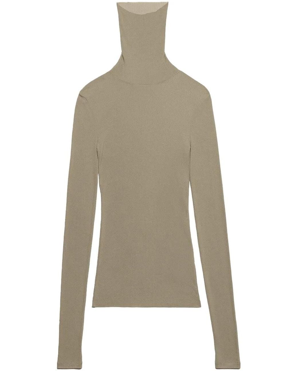 AMI Natural High-Neck Ribbed-Knit Jumper