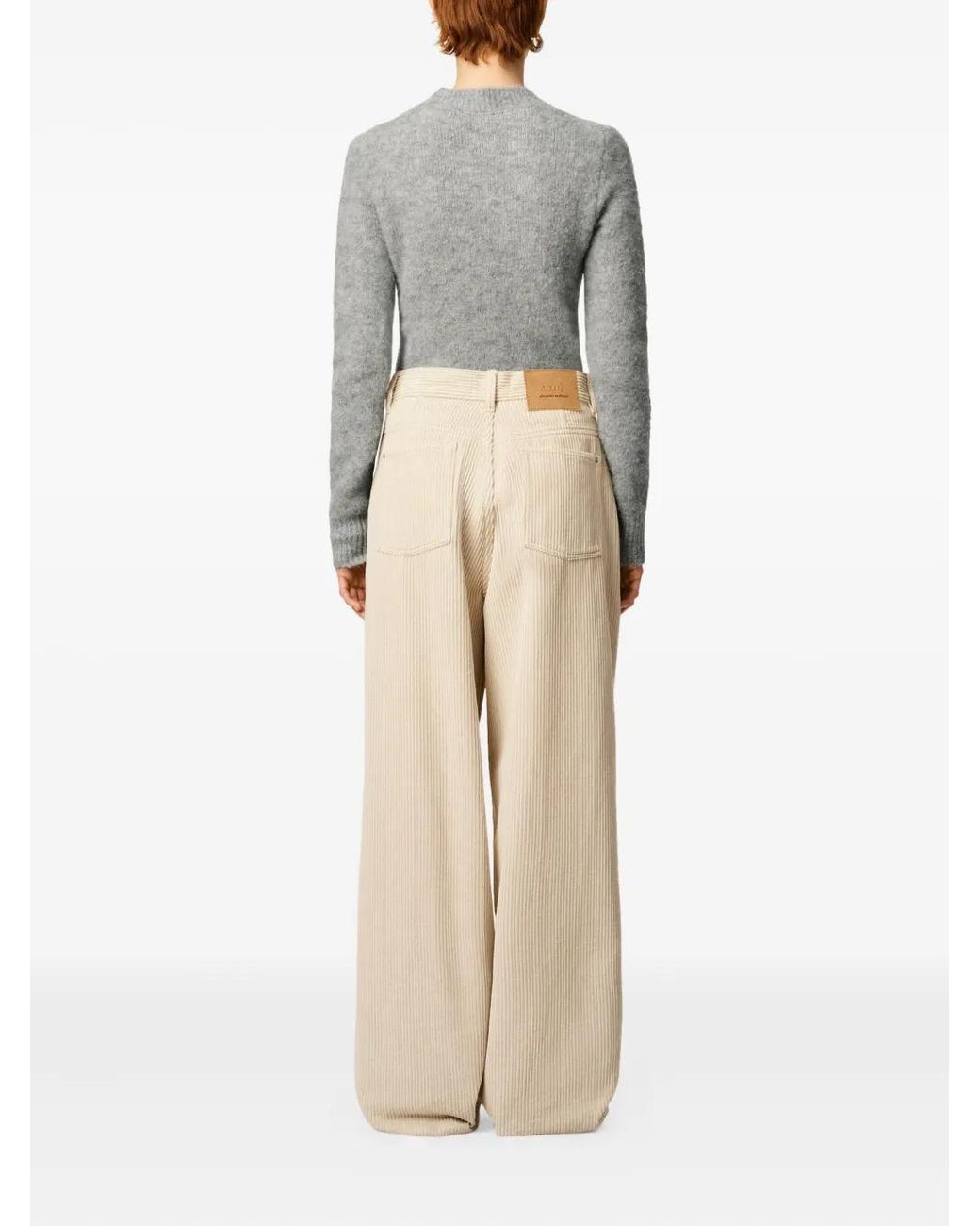 AMI Natural Cotton Wide-Leg Trousers