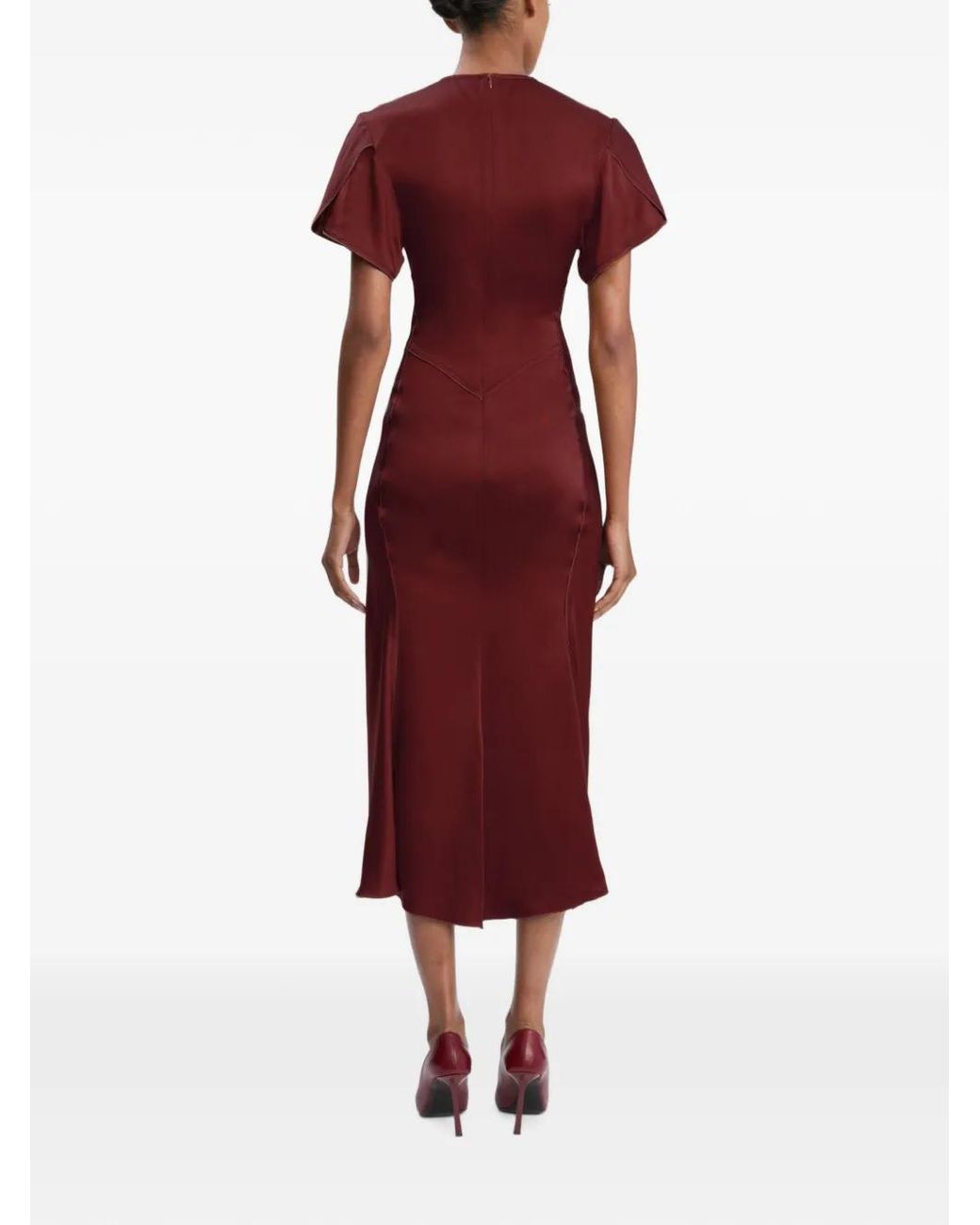 Victoria Beckham Red Eve Twist-Detail Midi Dress