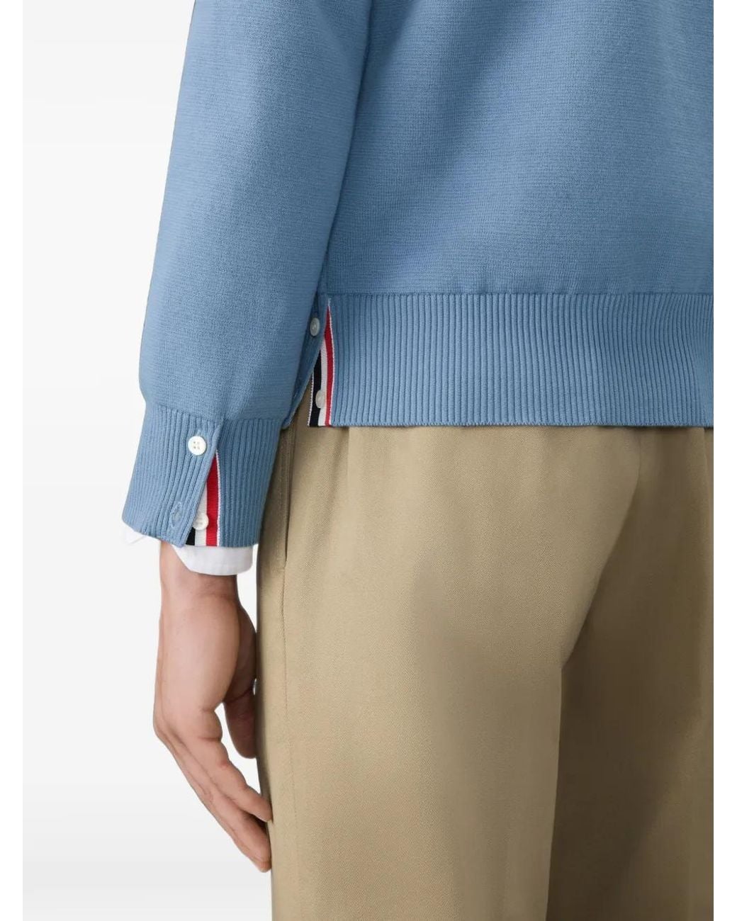 Thom Browne Blue Cotton Crepe V-Neck Cardigan for men