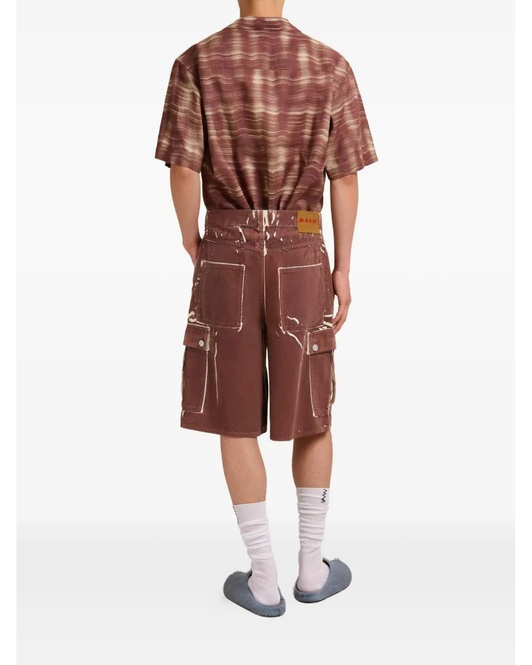 Marni Brown Screen-Printed Denim Cargo Shorts for men