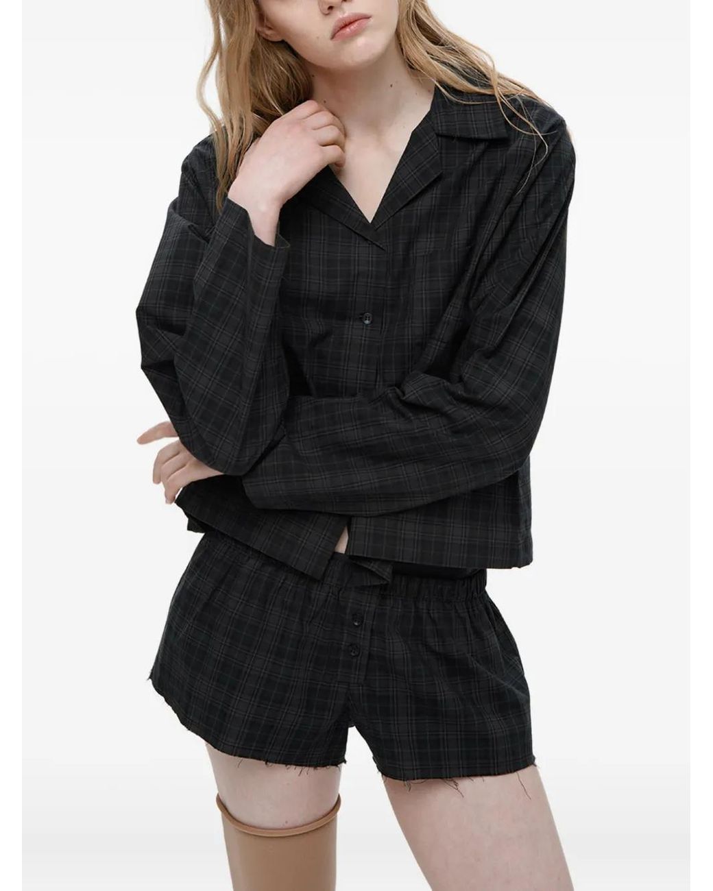 Mainless Geruite Shorts Met Knopen in het Black