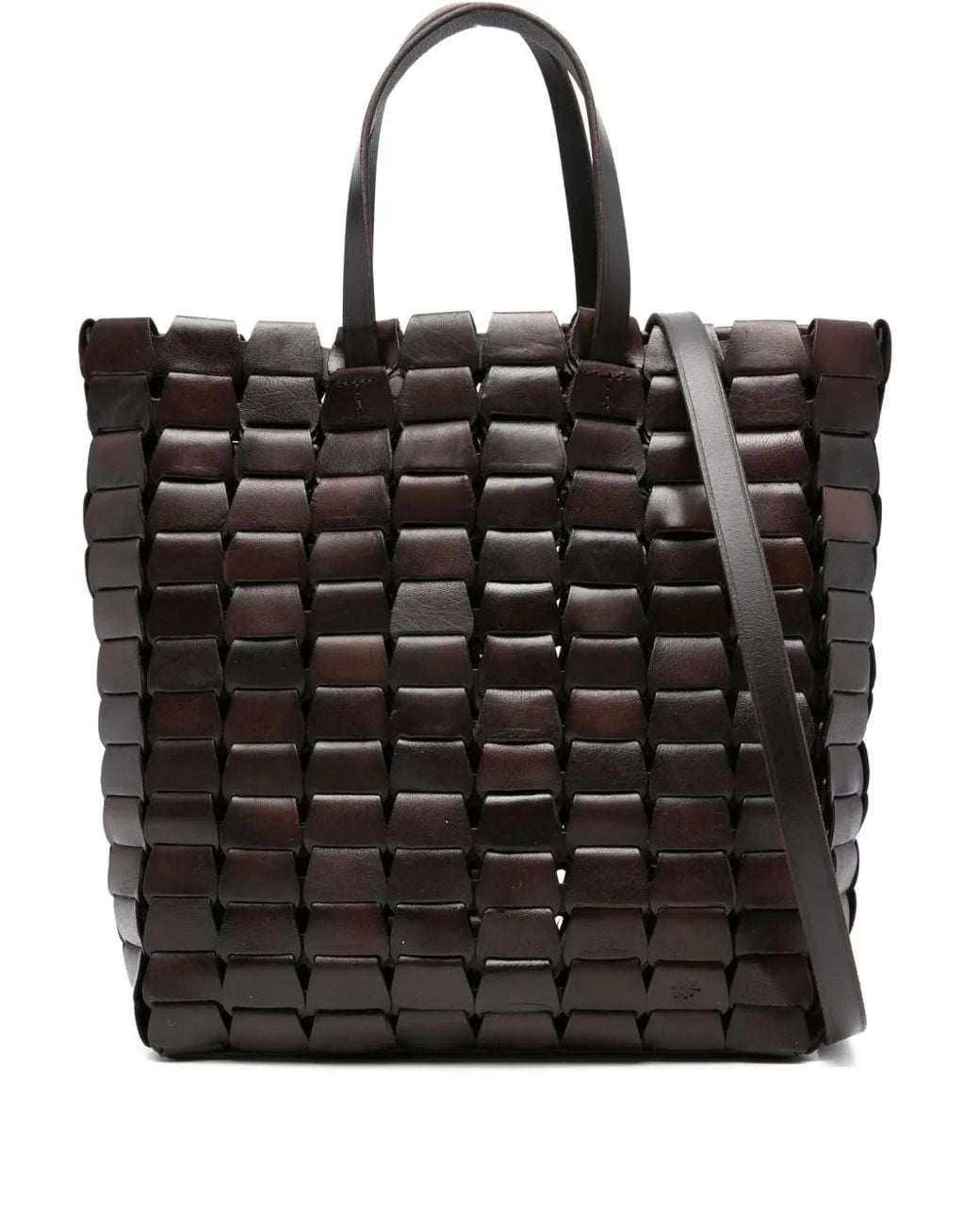 Dragon Diffusion Black Leather Woven Tote Bag