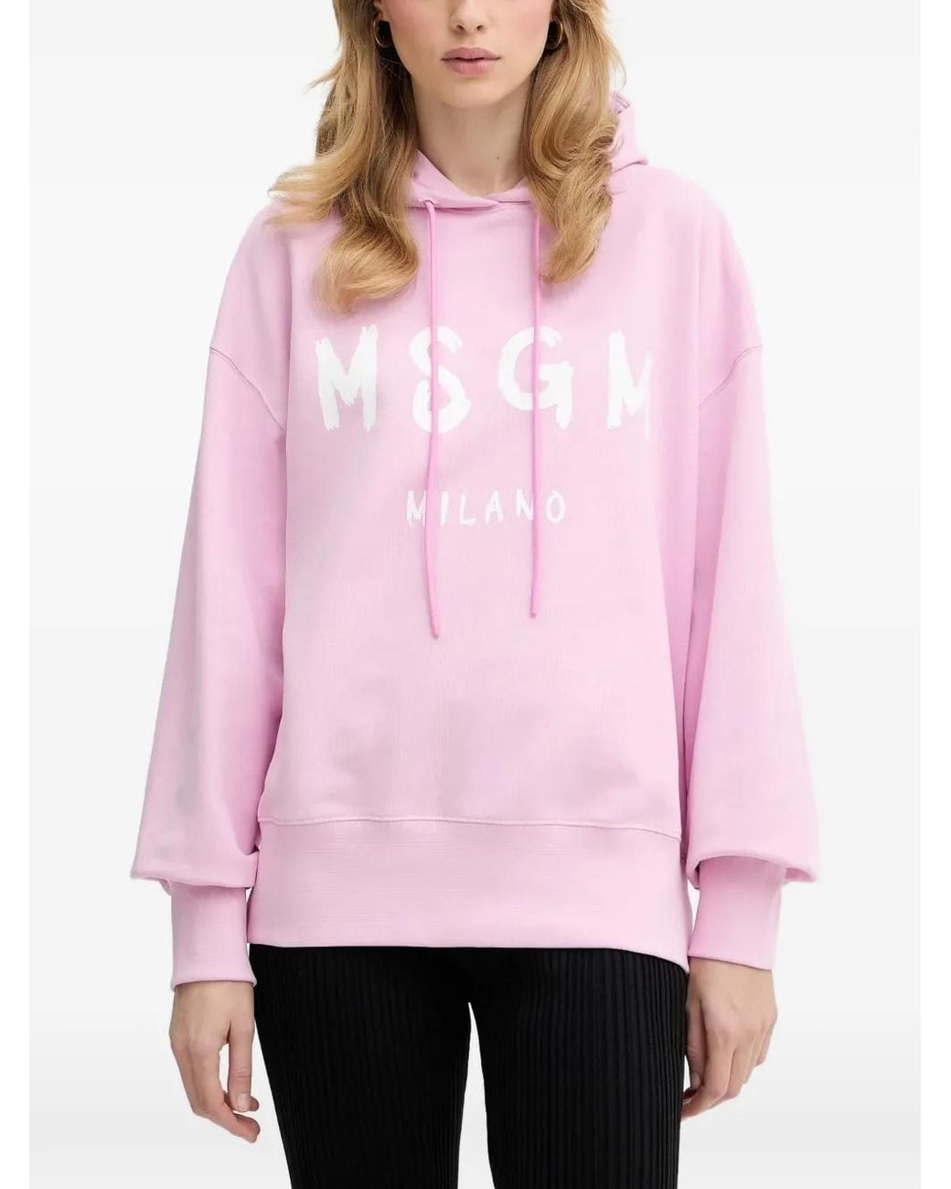 MSGM Pink Logo-Detail Hoodie