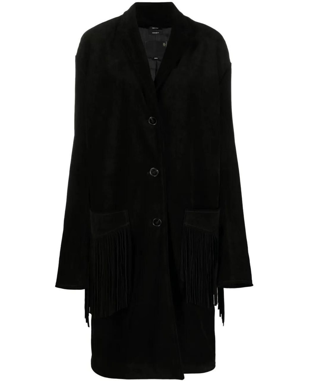 R13 Black Fringed Suede Single Breasted Coat