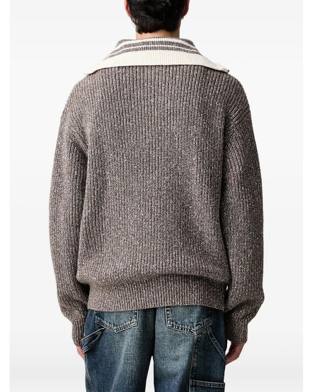Filling Pieces Gray Quarter-Zip Chunky-Knit Sweater for men