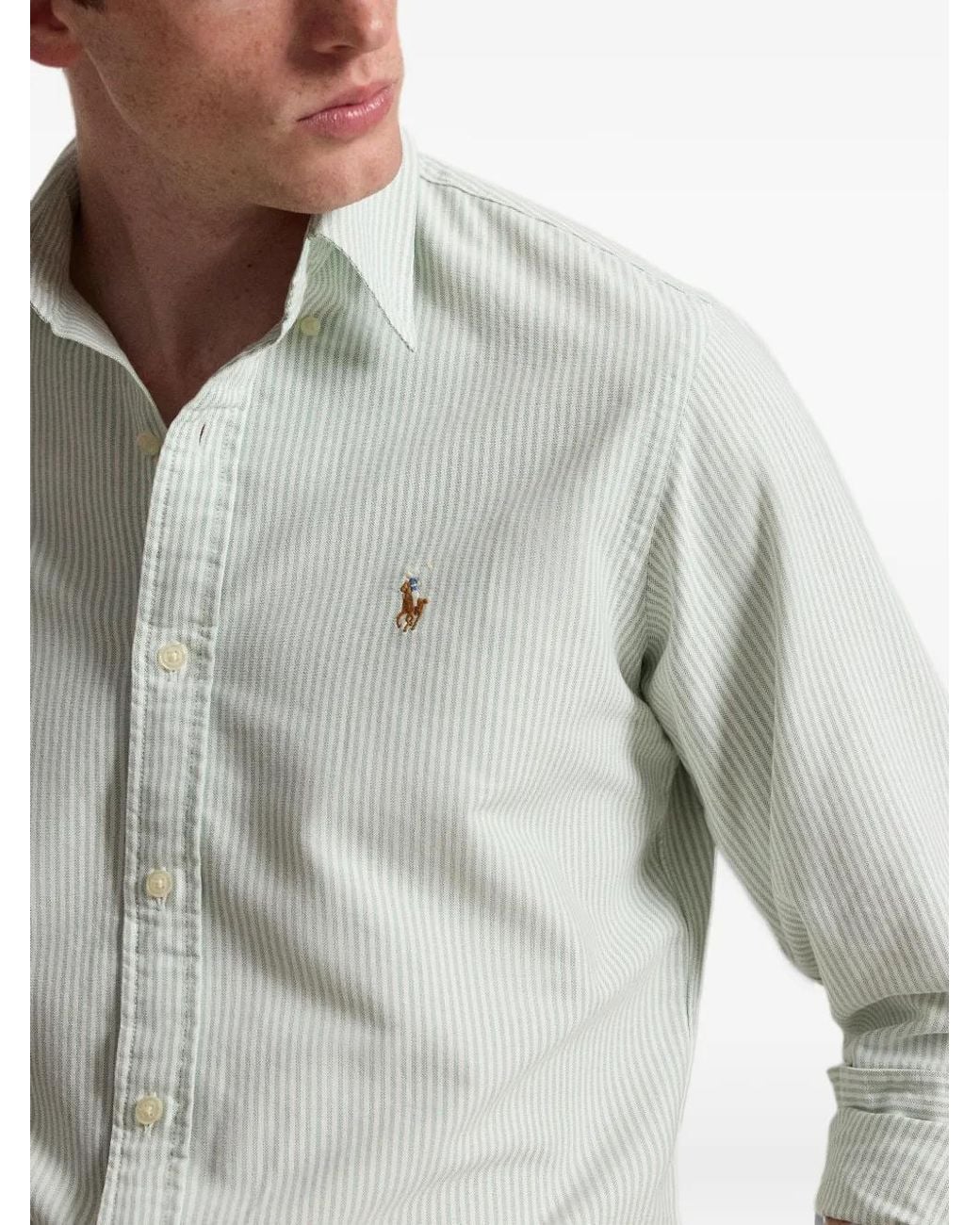 Polo Ralph Lauren White Custom Fit Striped Oxford Shirt for men