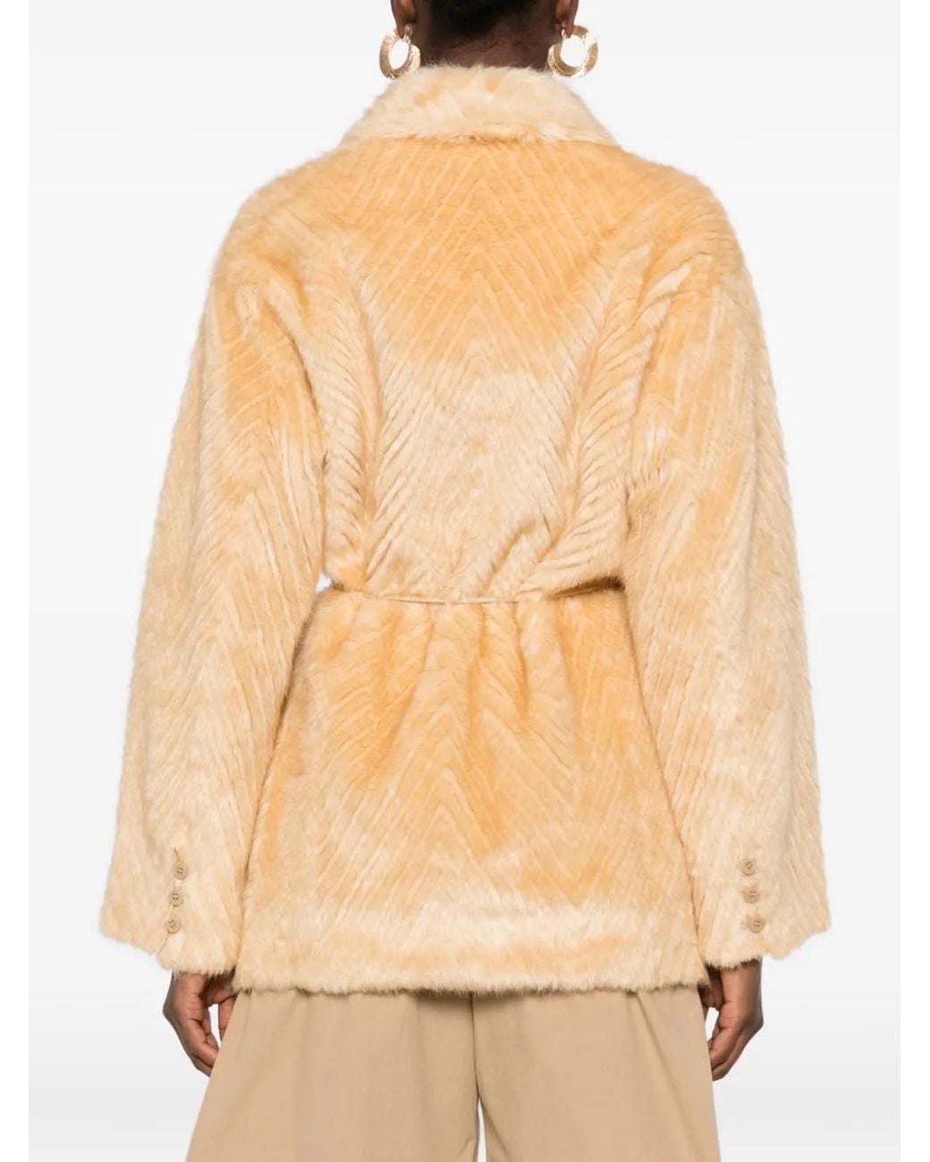 forte_forte Chevron-Pattern Belted Coat in Natural | Lyst