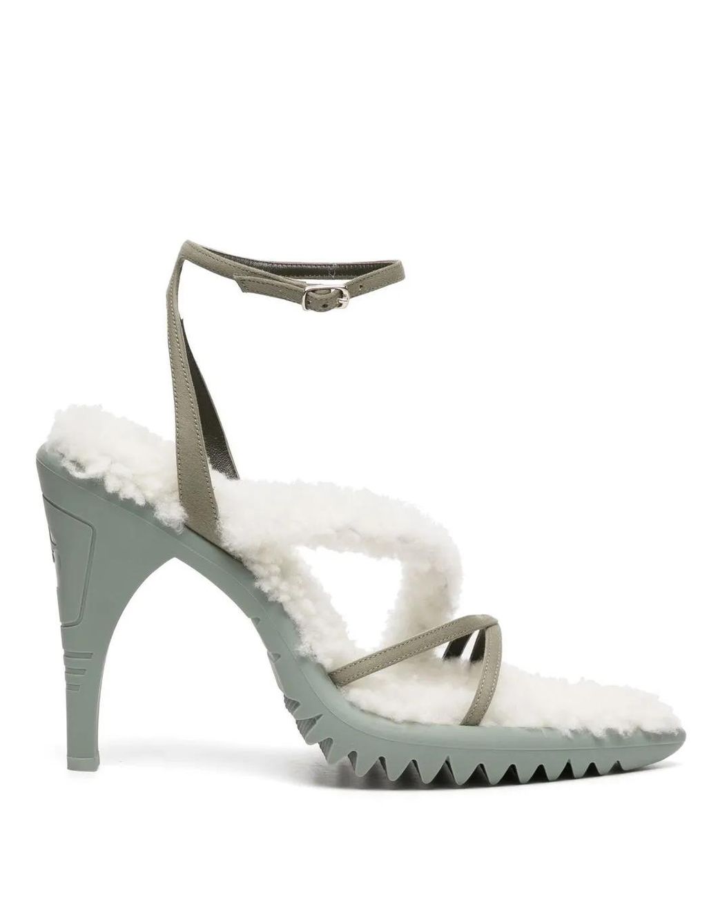 Off-White c/o Virgil Abloh White Denim & Shearling Cargo Ankle-strap Sandals