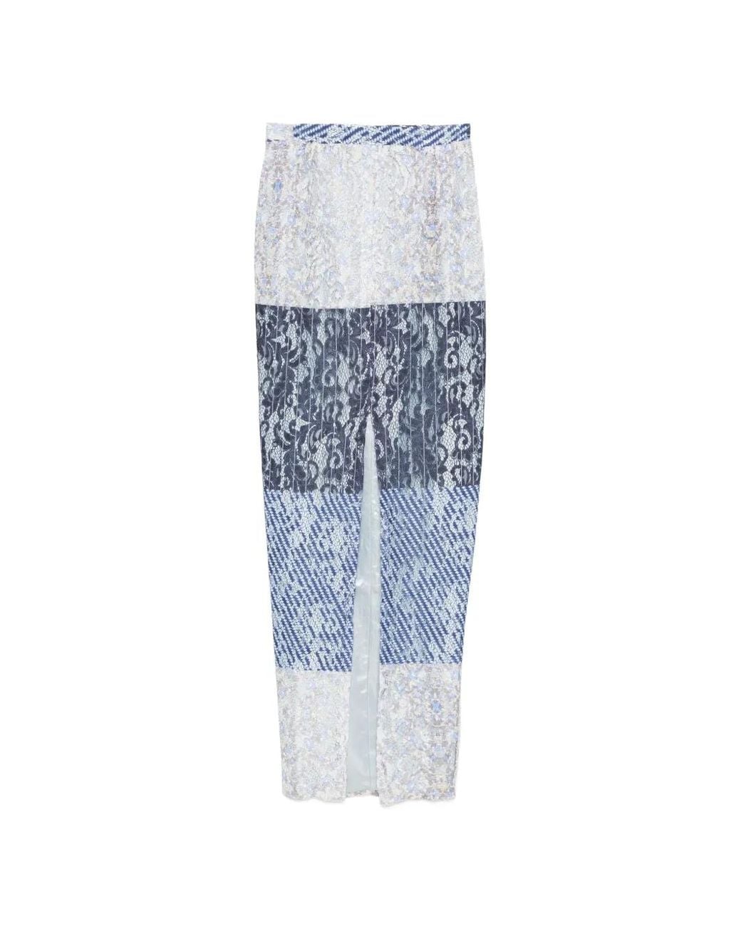 BARBARA BOLOGNA Blue Lace-Panelled Midi Skirt