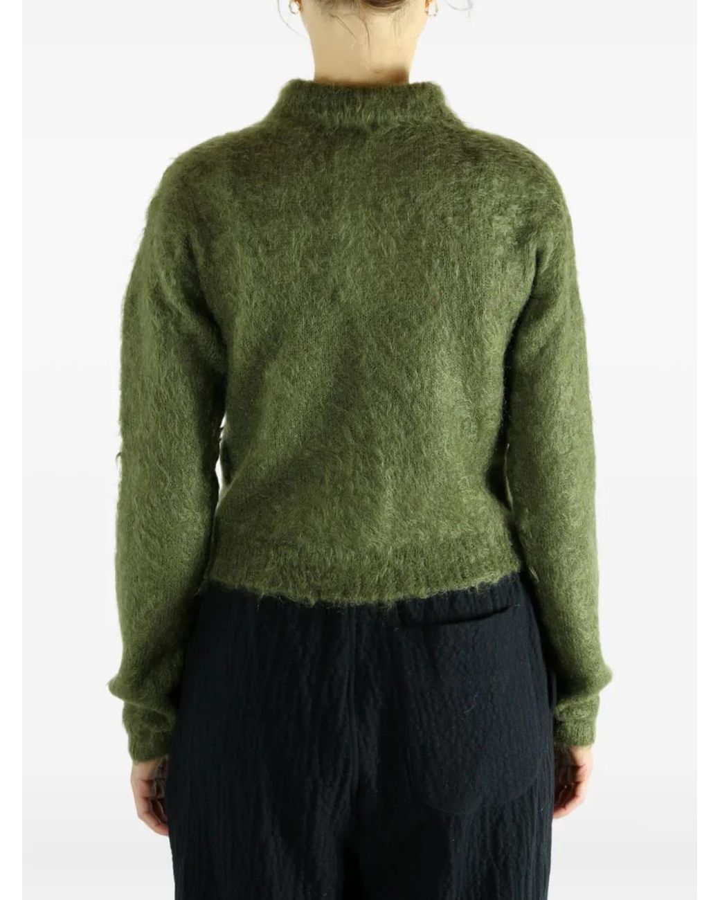 Auralee Green Textured-Knit Polo Sweater for men