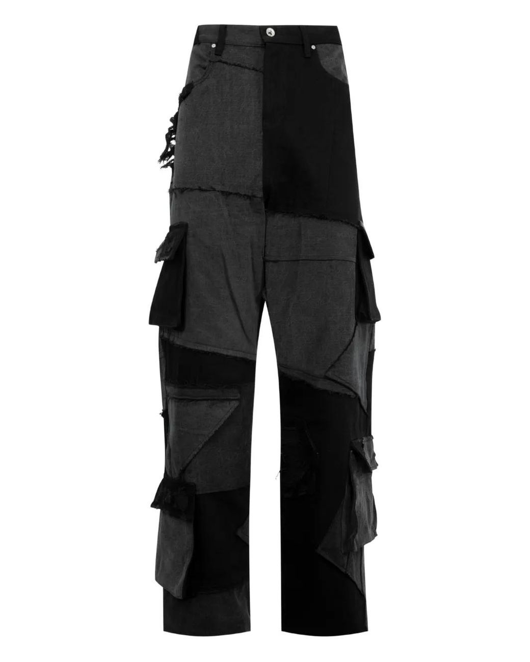 Who Decides War Black Destroyed Panelled Cargo Trousers for men