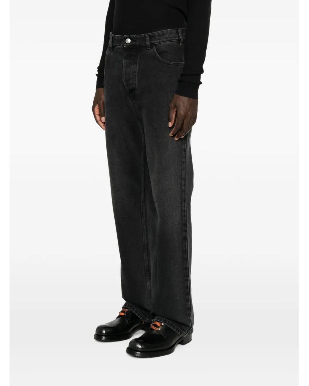 Marni Black Logo-Patch Straight-Leg Jeans for men