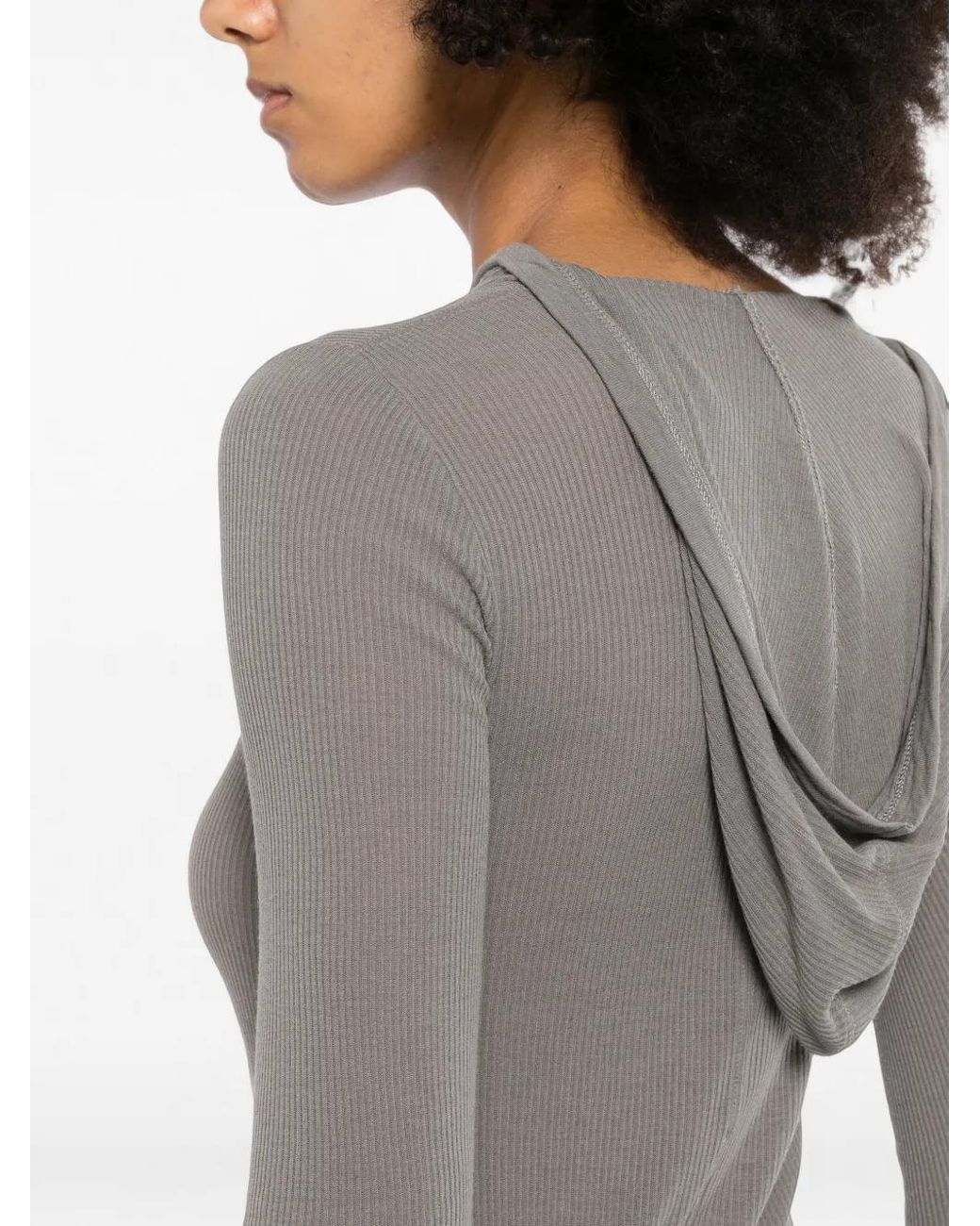 Rick Owens Gray Hooded Crop T-Shirt