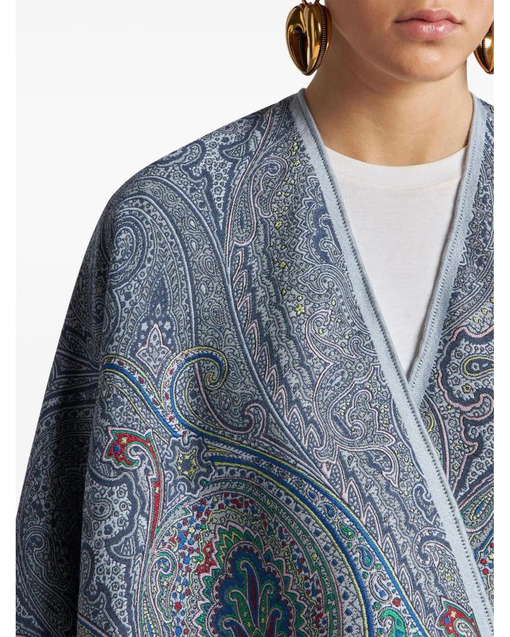 Etro Blue Fil Coupé Paisley Jacquard Cape