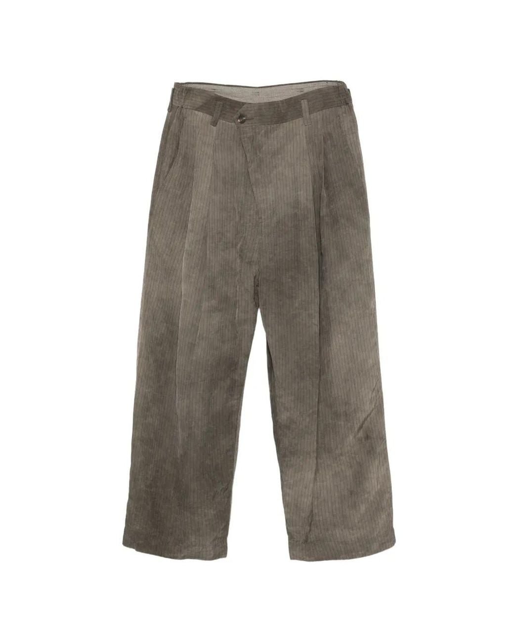Ziggy Chen Gray Pinstriped Pleated Trousers for men