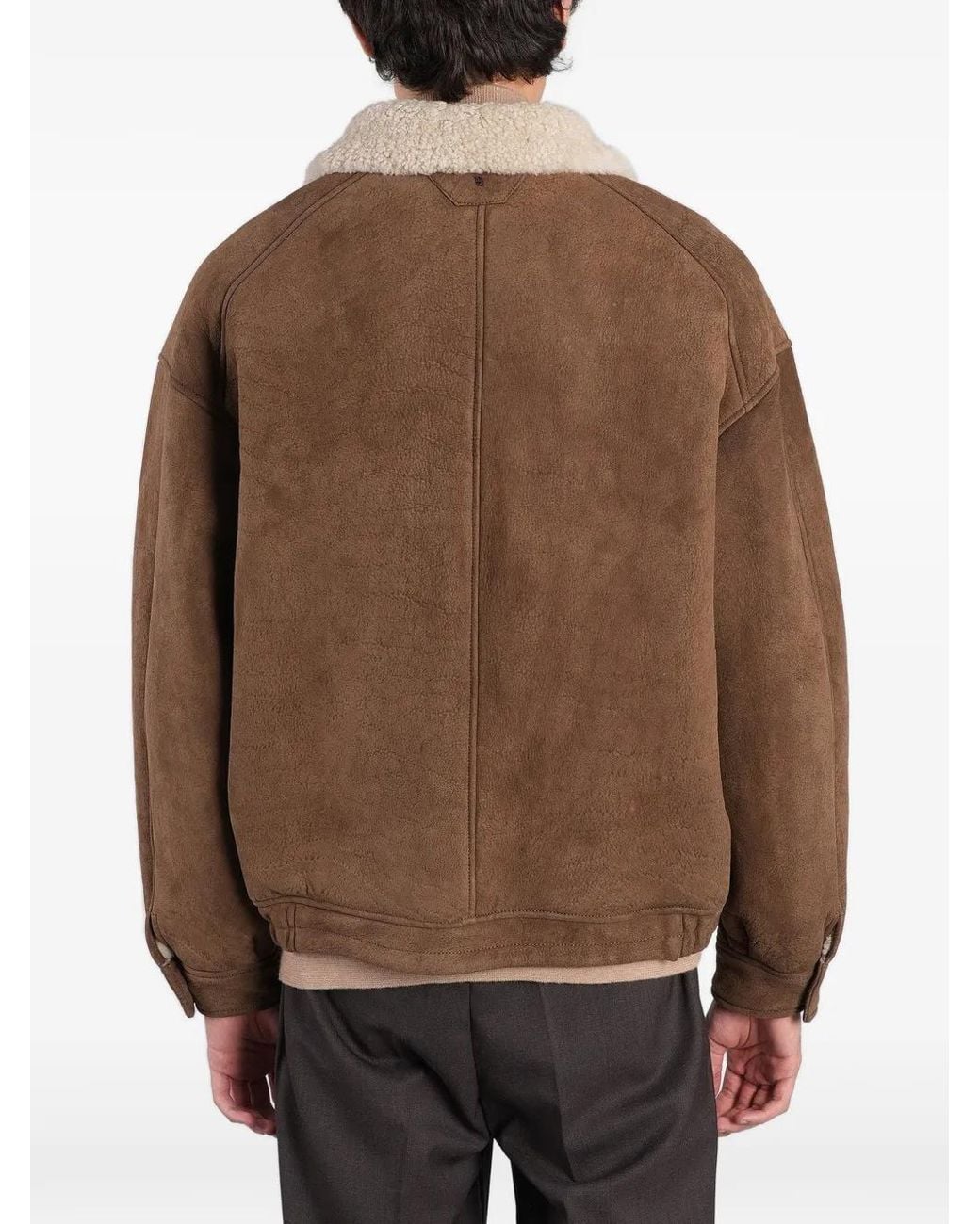 Salvatore Santoro Brown Shearling-Collar Zip-Up Jacket for men