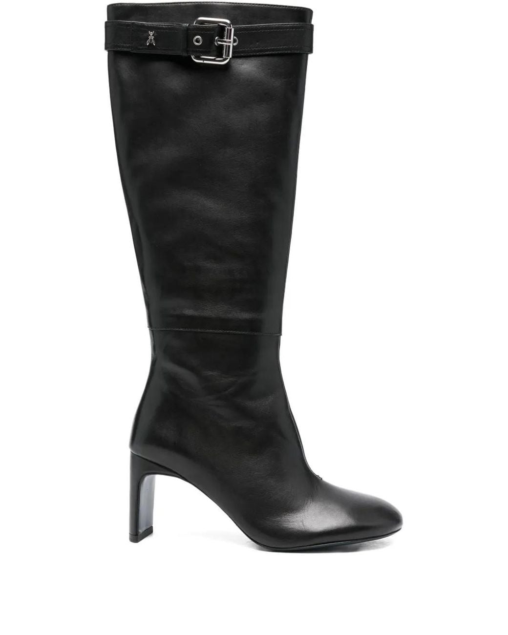 Patrizia Pepe Black 80Mm Buckle-Strap Leather Boots