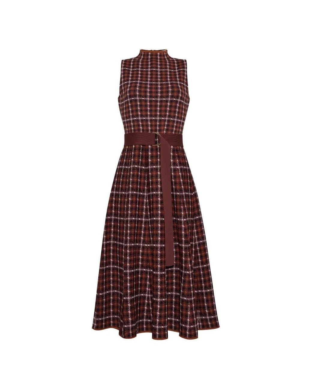 Cara Cara Purple Brice Check-Print Belted Midi Dress