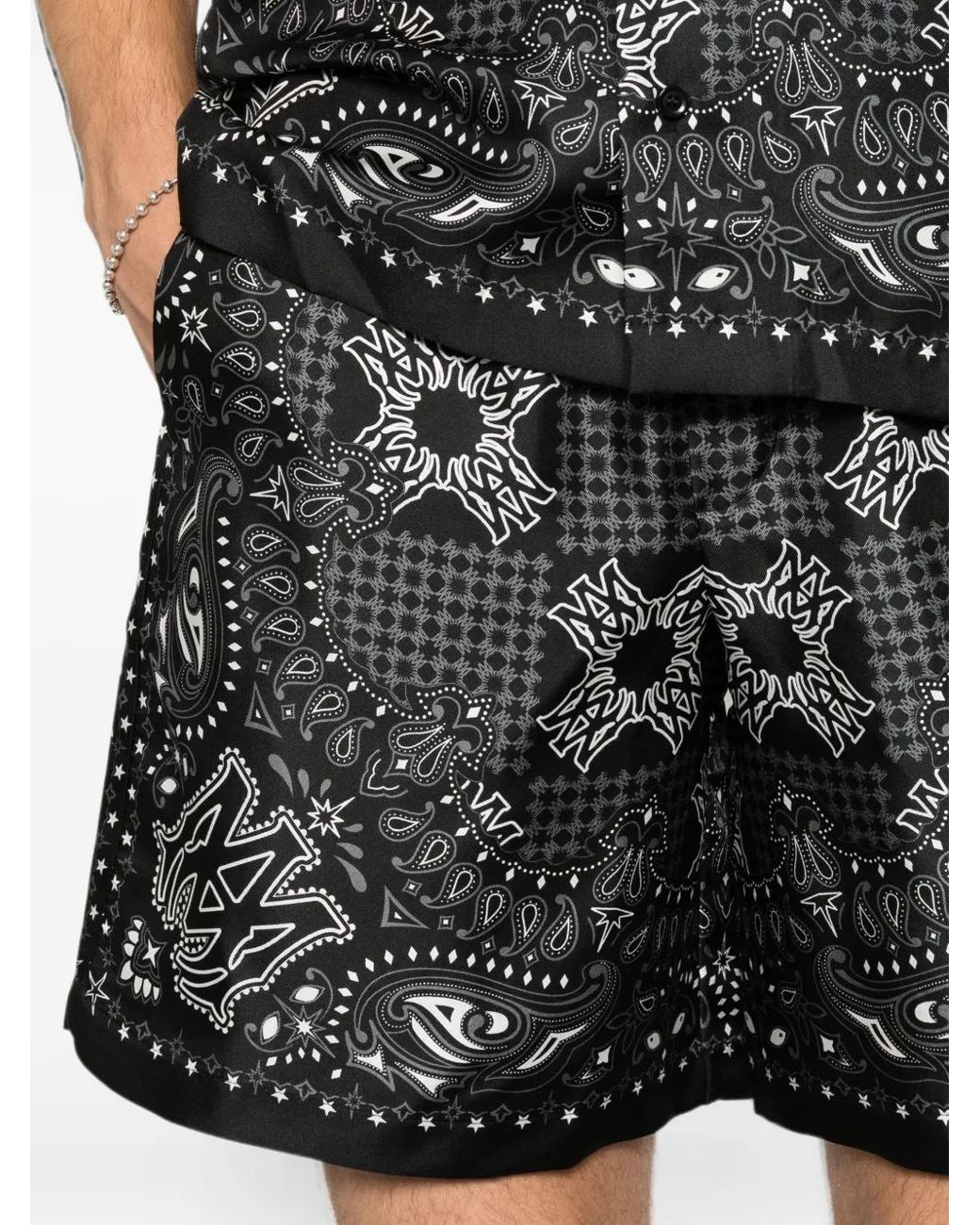Amiri Gray Bandana-Print Drawstring Shorts for men