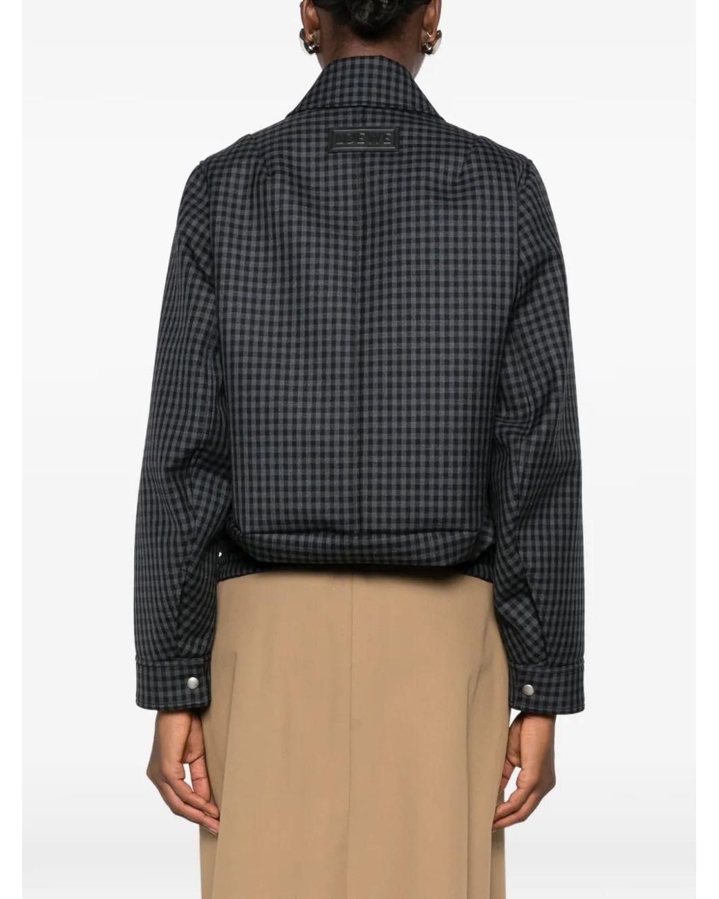 Loewe Black Gingham-Check Leather-Patch Jacket