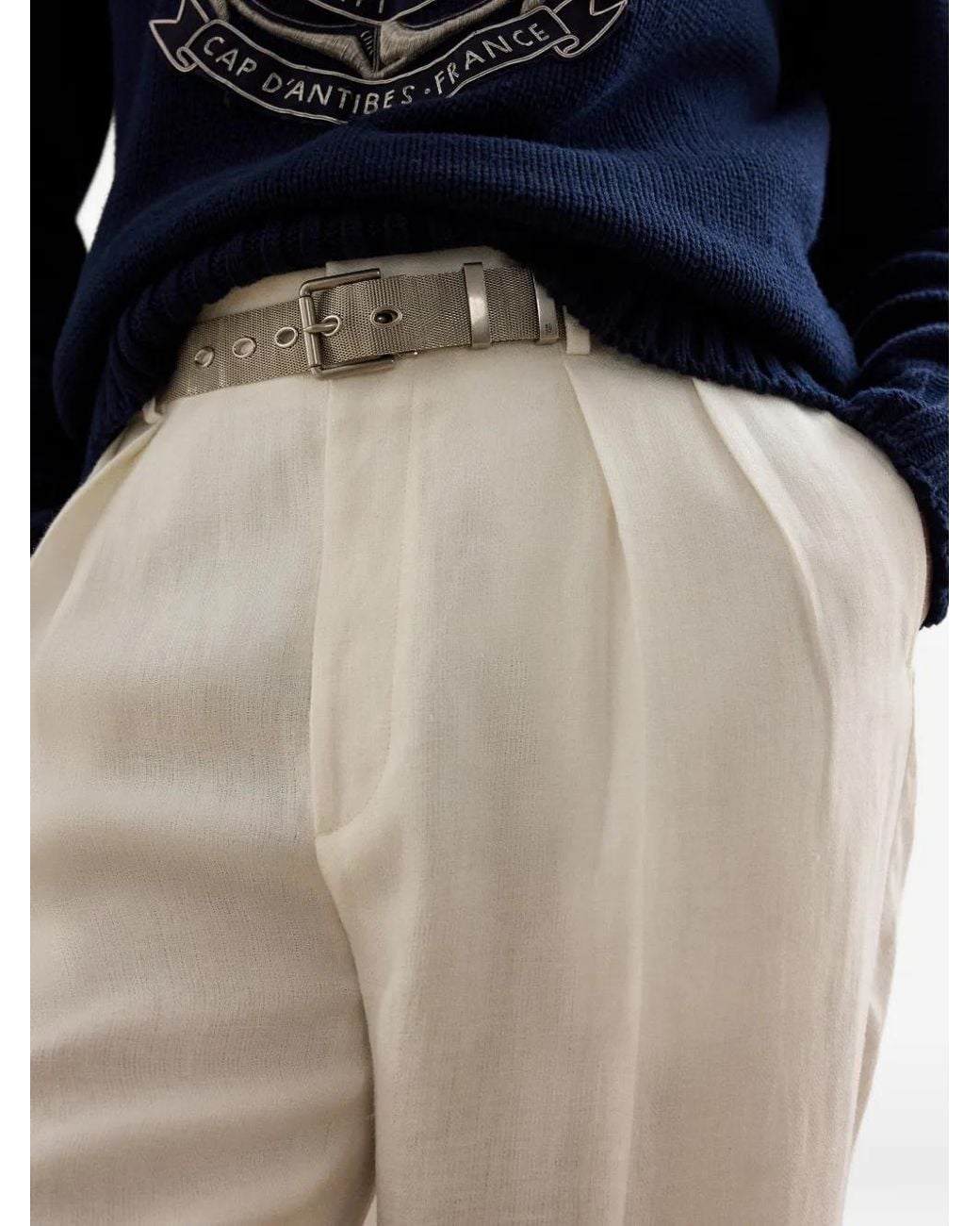 Ralph Lauren White Pleated Trousers for men