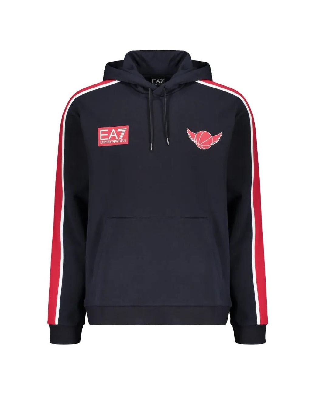 EA7 Blue Olimpia Milano Logo-Print Hoodie for men