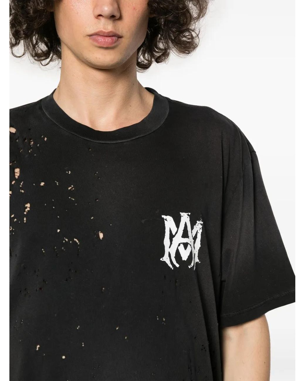 Amiri Black Ma-print Distressed T-shirt for men