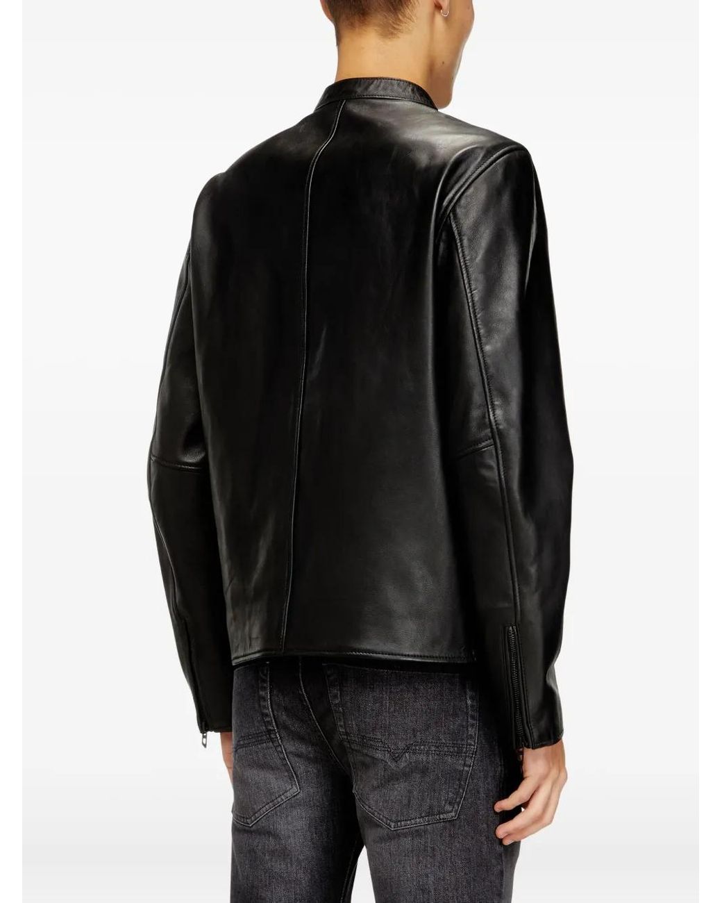 DIESEL Black L-Tad-Wrd Leather Jacket for men