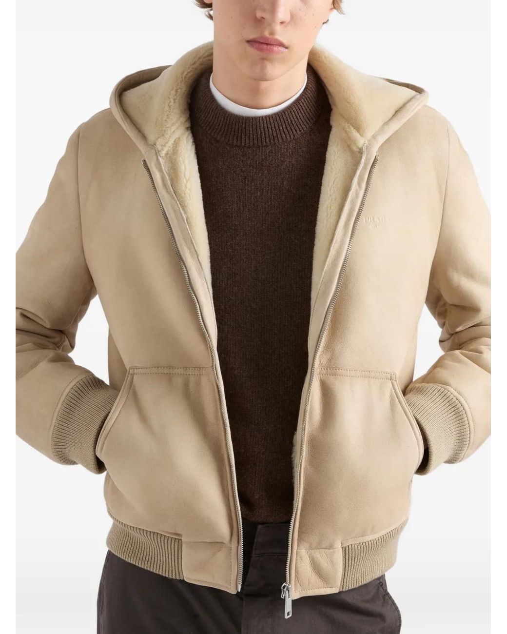 Prada Natural Shearling Bomber Jacket for men