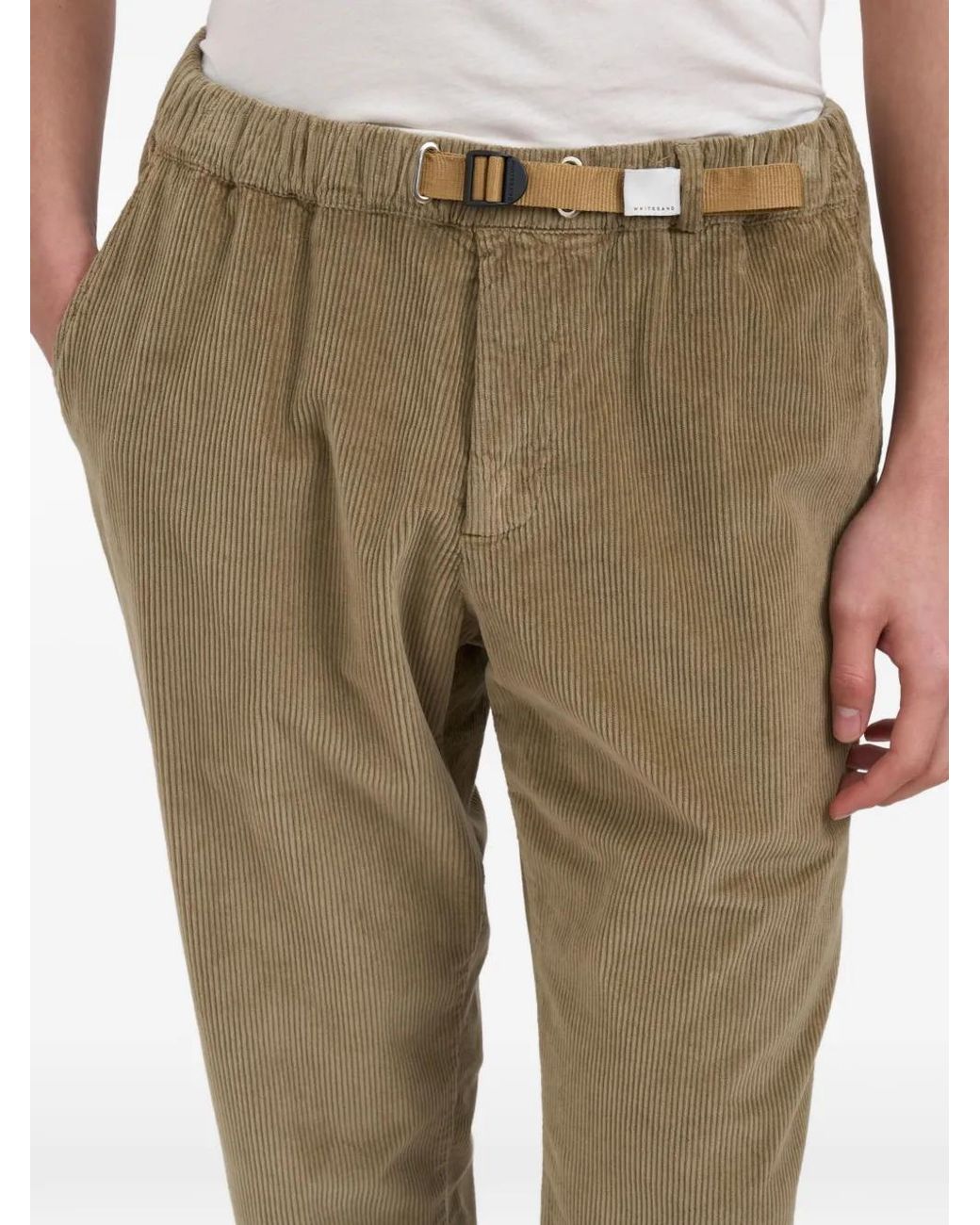 White Sand Natural Corduroy-Texture Trousers for men