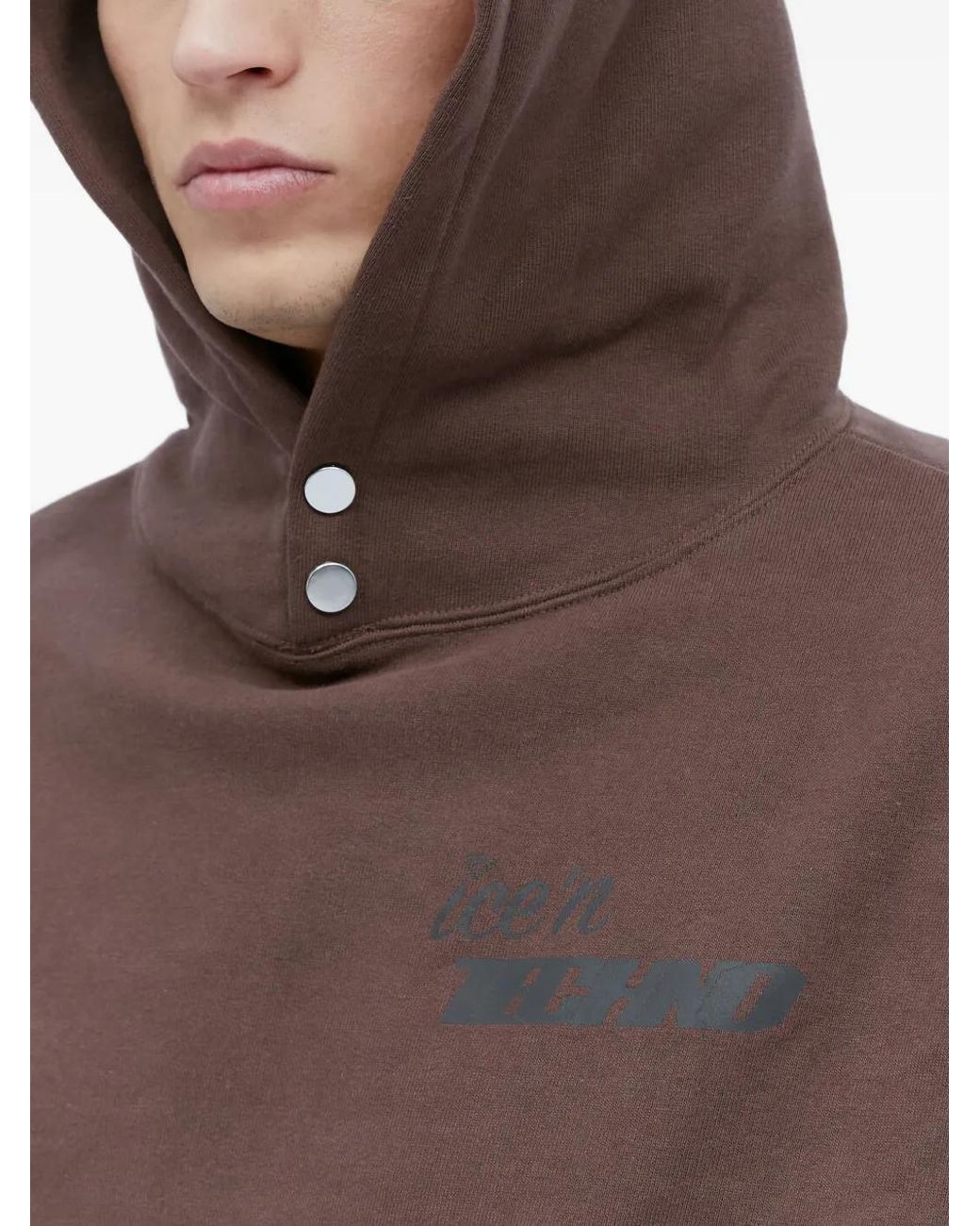 Ice & Techno Brown Logo Print Hoodie for men