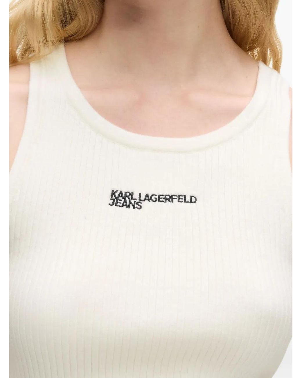 Karl Lagerfeld White Ribbed Tank Top